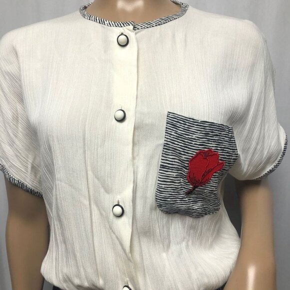 Russ Petites Black White Shorts Romper Womens Size 14 Button Front USA Vintage - Picture 2 of 9